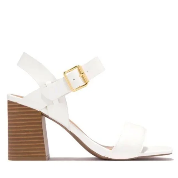 !! NEW !! Vegan Leather Ankle Strap Block Heels in White - Picture 7 of 8